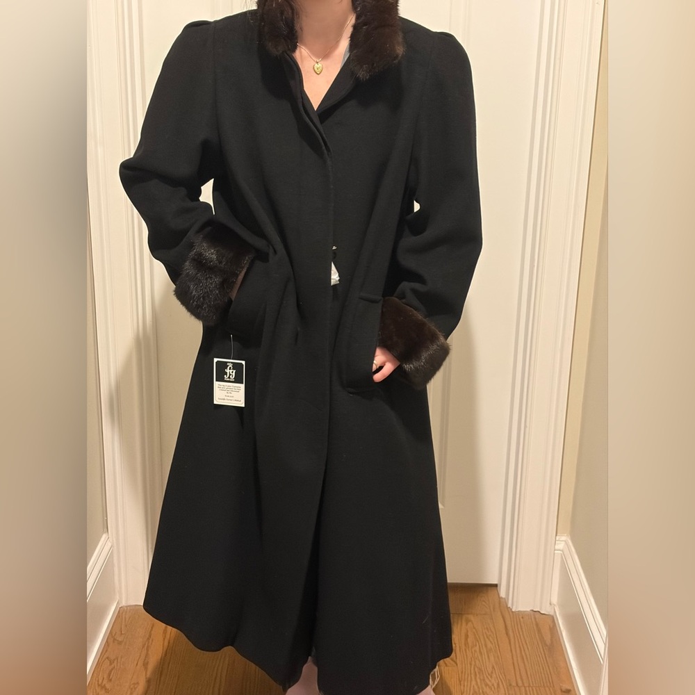 Vintage J Percy for Marvin Richards Black Wool Coat with Fur Accents